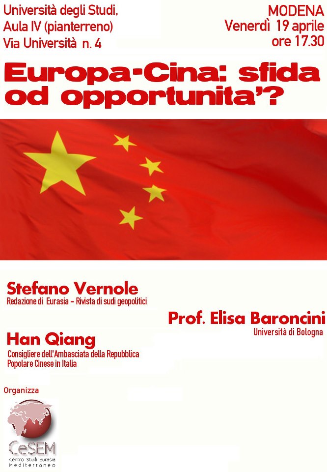 Europa-Cina: sfida od opportunità? A Modena il 19 aprile