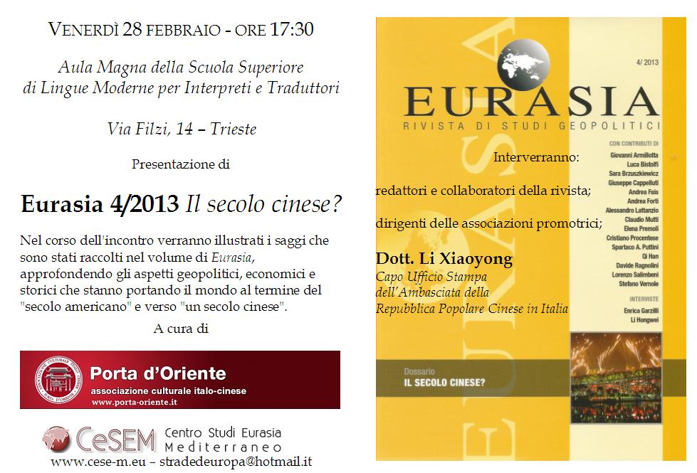 Presentazione di Eurasia: il 28 febbraio a Trieste