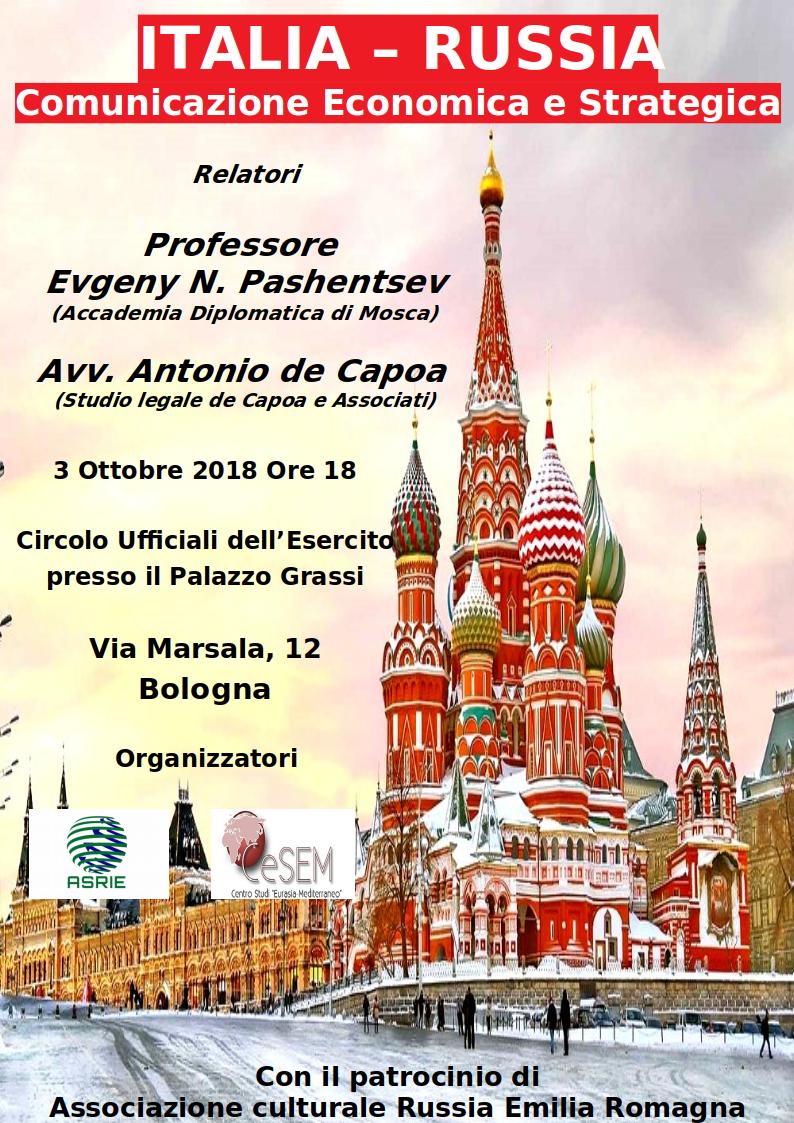 #SaveTheDate - A Bologna (3.10.18), conferenza "Italia - Russia: comunicazione economica e strategica"