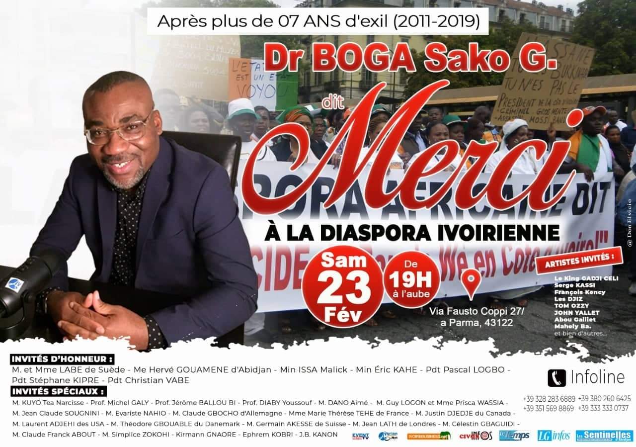 #SaveTheDate - A Parma (Sabato 23 febbraio 2019) - Boga Sako dit Merci à la diaspora ivoirienne