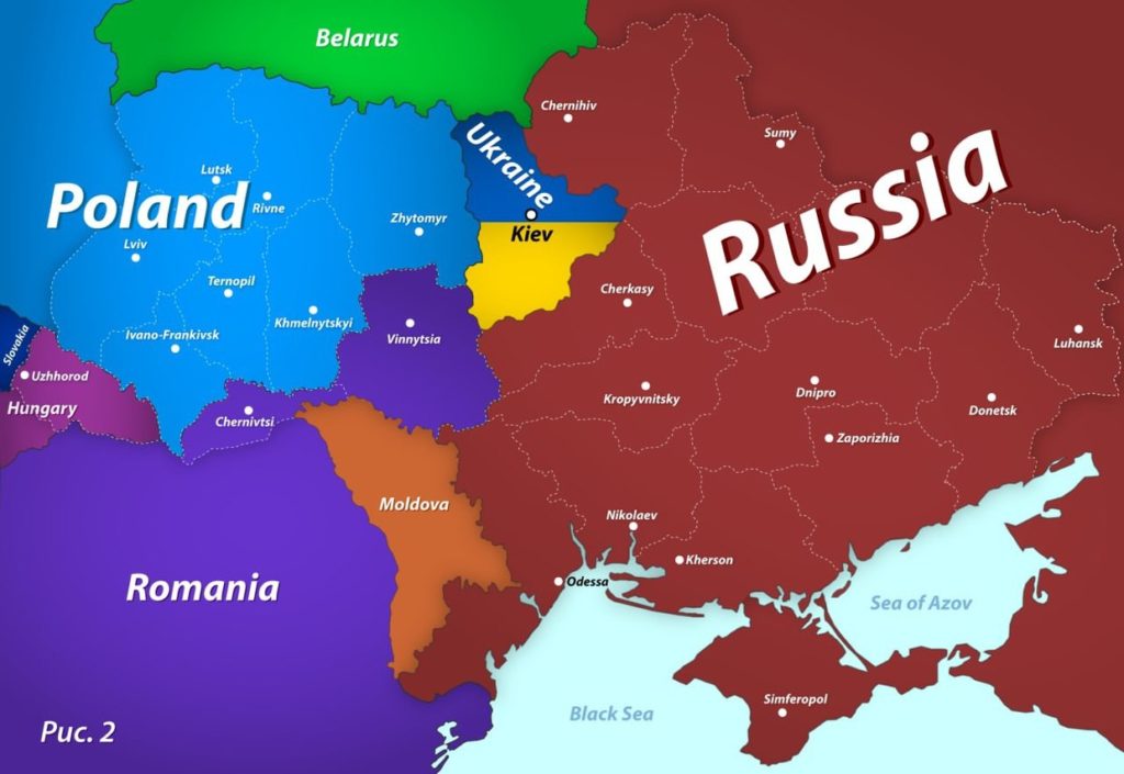 L’ex presidente russo Dmitry Medvedev presenta la futura mappa dell’Ucraina