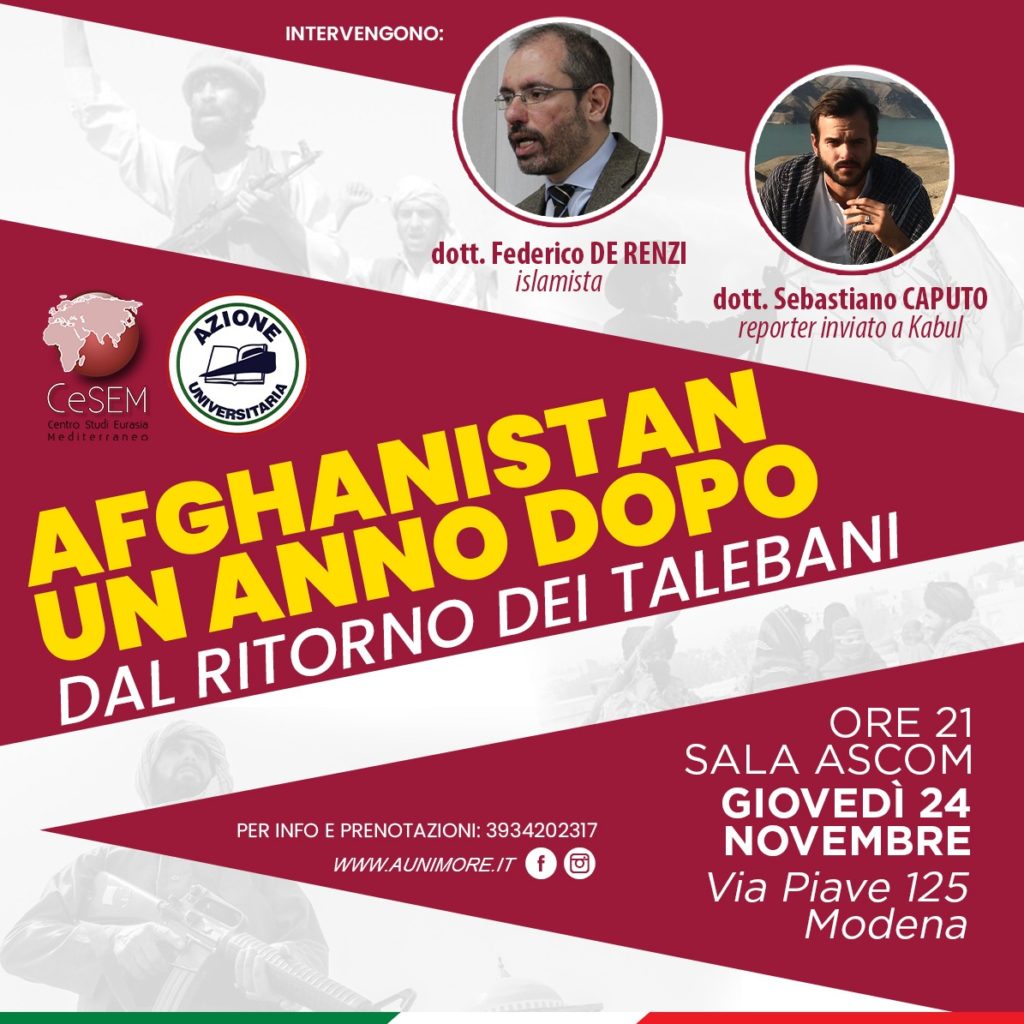 #SaveTheDate | 24 novembre 2022 | Modena (MO) | “Afghanistan. un anno dopo, Dal ritiro dei talebani”